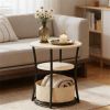 Round edge table, sofa table with storage rack, coffee table, natural wood