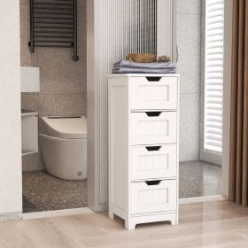 White Freestanding Storage Cabinet with 4 Drawers, Bathroom Entryway Storage Organizer for Bathroom, Living Room, Kitchen