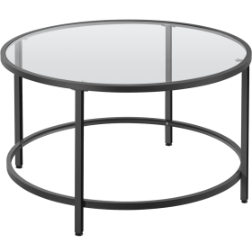 Modern Glass Top Coffee Table with Adjustable Foot Pads, Black