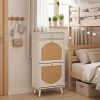 Rattan-front shoe cabinet with 1 drawer and 2 flip-down compartments, particleboard, 54*24*110cm, white