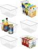 Clear Plastic Storage Bins, 6 PCS Pantry Organizer Bins with Handle for Refrigerator, Fridge, Cabinet, Kitchen, Countertops, Cupboard