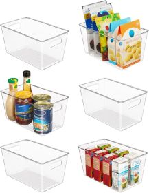 Clear Plastic Storage Bins, 6 PCS Pantry Organizer Bins with Handle for Refrigerator, Fridge, Cabinet, Kitchen, Countertops, Cupboard