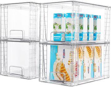 4Pack Large Stackable Kitchen Pantry Storage Drawers, Clear Organizer Bins with Handles, Acrylic Drawer Organizers for Kitchen Pantry