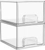 2 Pack Small Clear Stackable Storage Drawers,Acrylic Bathroom Makeup Organizer,Plastic Storage Bins For Vanity, Undersink, Kitchen Cabinets, Pantry