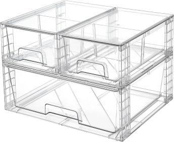 3 Pack Stackable Storage Drawers, Easily Assemble Acrylic Bathroom Undersink Organizers,Clear Plastic Storage Bins for Closet,Cabinet,Pantry