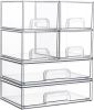 Stackable Storage Drawers Set of 6, Clear Plastic Organizer Bins for Bathroom Supplies,Ideal for Cabinet,Pantry,Laundry Room Organization