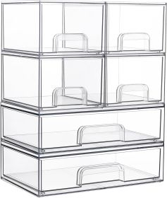 Stackable Storage Drawers Set of 6, Clear Plastic Organizer Bins for Bathroom Supplies,Ideal for Cabinet,Pantry,Laundry Room Organization