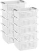 10-Pack Medium Stacking Basket, Open Top Plastic Storage Organizer, White - Stackable Crate Containers for Countertop, Cabinet, Pantry Shelf