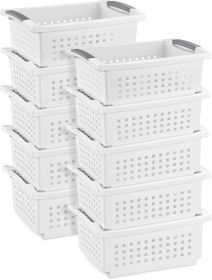 10-Pack Medium Stacking Basket, Open Top Plastic Storage Organizer, White - Stackable Crate Containers for Countertop, Cabinet, Pantry Shelf