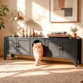 58" Metal Cat Litter Box Enclosure, Hidden Litter Box Furniture for 2 Cats, Large Indoor Cat House TV Stand Cabinet with Ventilation & 2 Compartments