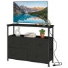 5 Drawers TV Stand Dresser for 45" TV, Modern Media Console with Charging Station & 2 Shelves, Storage Organizer for Bedroom Living Room, Black