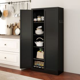 61" Black Metal Kitchen Pantry Cabinet Adjustable Storage with 4 Shelves (110lb Capacity), Heavy Duty Freestanding Pantry Organizer for Kitchen