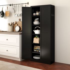 72" Black Metal Kitchen Pantry Cabinet with Doors, Heavy-Duty Freestanding Storage Organizer with 5 Adjustable Shelves, Tool-Free Assembly for Pantry