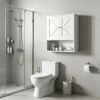 White Farmhouse Bathroom Medicine Cabinet Wall Mounted with Barn Doors Adjustable Shelf for Laundry Room Storage Organizer