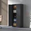 71"H Metal Garage Storage Cabinet, Black Tool Steel Locking Cabinet with Doors and 4 Shelves