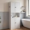 72" High White Steel Kitchen Pantry Storage Cabinet with Large Countertop, Adjustable Shelves and Hooks, Heavy-duty Modern Style Cabinet
