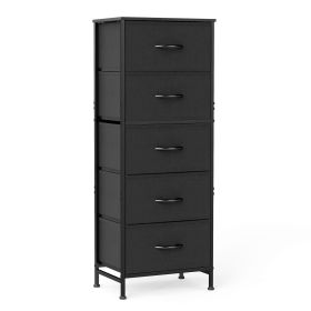 5 Fabric Dresser with 5 Storage Drawers, TV Stand with Wooden Top Metal Frame for Clothes, Living Room, Hallway, Entryway, Black