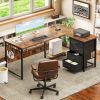 L Shaped Computer Desk with Charging Station, 53 inch PC Table Study Desk 4 Tier Drawers, Modern Simple Style Laptop Desk for Bedroom, Vintage