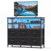 6-Drawer Fabric Dresser with Power Outlets and LED Light, TV stand for Bedroom, Living Room, Hallway, Black
