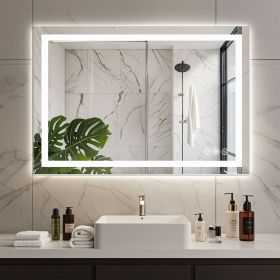 24"X36" Anti-fog LED Bathroom Mirror with Dual Light Source and Three Lighting Modes, White