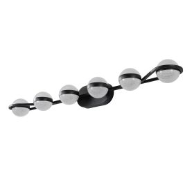 (Same as W1340P143680/LL2001-B-6) 43" Black Minimalist LED Bathroom Vanity Light with Crystal Sand Acrylic Shades