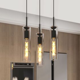 3 Pack Black Pendant Lights Kitchen Island (No Bulbs), Adjustable Modern Glass Pendant Light Over Island