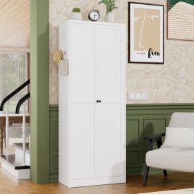 72" White Metal Kitchen Pantry Cabinet with Doors, Heavy-Duty Freestanding Storage Organizer with 5 Adjustable Shelves, Tool-Free Assembly for Pantry