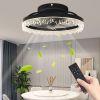 Smart Silent Elegant Black Ceiling Fan with Light Ã¢â‚¬â€œ 16-inch Flush Mount LED Chandelier with 5 Invisible Blades, Remote Control & Timer