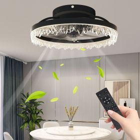 Smart Silent Elegant Black Ceiling Fan with Light Ã¢â‚¬â€œ 16-inch Flush Mount LED Chandelier with 5 Invisible Blades, Remote Control & Timer