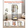Clothes Rack, Rolling Clothing Garment Rack with Hanging Rod and Side Hooks, 3 Storage Shelves, 99 lbs Load Capacity