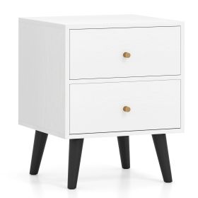 Mid Century Modern Bedside Table Nightstand with Golden Knobs and Raised Support Legs
