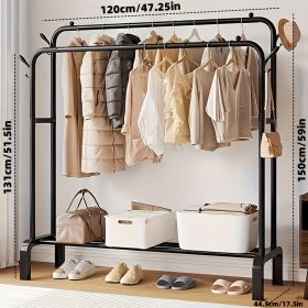 Heavy Duty Double Rod Garment Rack for Hanging Clothes, Freestanding Wardrobe Closet Organizer with Steel Frame
