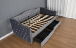 Upholstered Daybed with Storage Drawers, Wood Daybed Twin Size, No Box Spring Needed, Grey