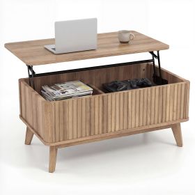 35.5" Rectangle Wooden Fluted Lift Top Coffee Table