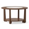 Farmhouse Accent Round Coffee Table with 2-Tone Tabletop and Open Storage Shelf for Living Room