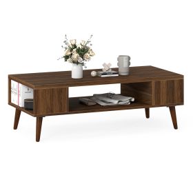 42 Inch Mid Century Modern Coffee Table Rectangular with Open Compartment