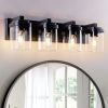 4 Light Bathroom Vanity Light, Matte Black Bathroom Light Fixtures with Clear Glass Shade