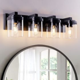 4 Light Bathroom Vanity Light, Matte Black Bathroom Light Fixtures with Clear Glass Shade