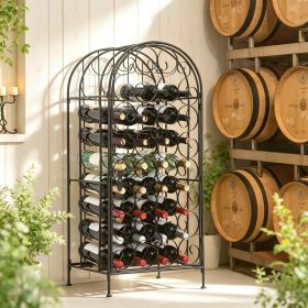 Black 35 Bottle Wrought Iron Wine Rack Cabinet with Lock for Home Bar Storage Organization
