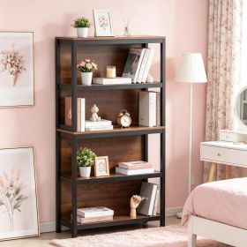 4 Tier Bookshelf Utility Organizer Walnut/Black Shelves for Storage with Back Support And Anti-Topple Design