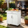 White Kitchen Island Cart Rolling Island Table with Wood Top Trolley Cart with Drawer Storage Cabinet And Towel Rack