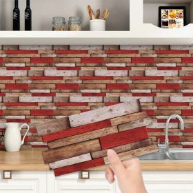 12 Pcs Retro Red Shaped Wood Grain SelfAdhesive Wallpaper PVC Waterproof Oil Proof Detachable Without Leaving Glue Country Style For Kitchen Bathroom