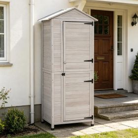 Wooden Garden Cabinet 4-Tier Storage Shed Lockable Organizer with Foot Pad And Handle