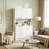 White 71 Inch Kitchen Pantry Cabinet Tall Storage with Microwave Stand Modern Kitchen Countertop 6 Doors Drawer 3 Adjustable Shelves for Living Dinin