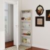 Behind The Door 69" Tall Bookcase with 4 Shelves and 5 hooks, Space-Saving Narrow storage cabinet for Living Room, Children's Room, Study Room