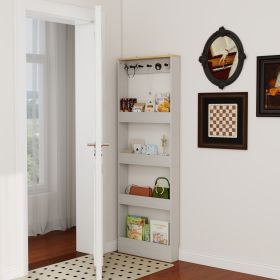 Behind The Door 69" Tall Bookcase with 4 Shelves and 5 hooks, Space-Saving Narrow storage cabinet for Living Room, Children's Room, Study Room