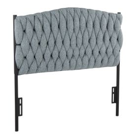 Twin Size Headboard in Black Metal and Blue Fabric