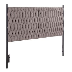 Queen Size Headboard in Black Metal and Grey Fabric