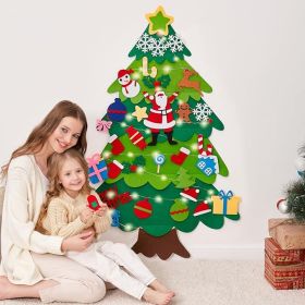 Felt Toddles Christmas Tree for Kids Xmas DIY Wall Hanging 32 Ornaments Children Gift with String Light (Without Battery)