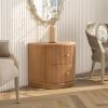 Valentine 24" 2-Drawer Storage Side Table, Natural Brown Beech Wood